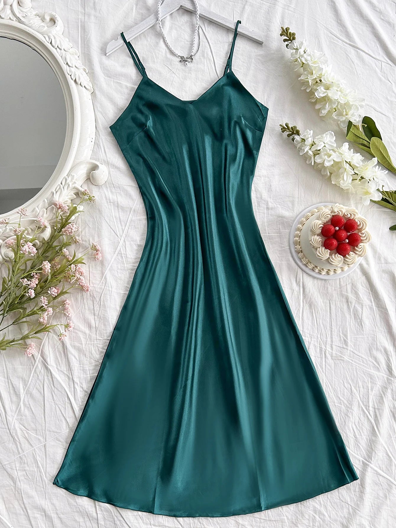 Elegant Women's Nightdress Sexy Comfortable Long Slip Dress Solid Color Pajamas For Women