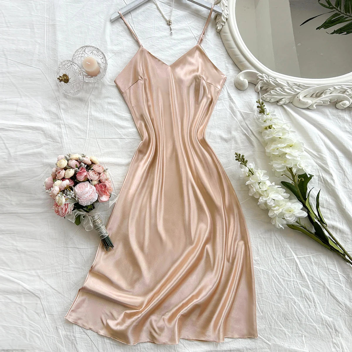 Elegant Women's Nightdress Sexy Comfortable Long Slip Dress Solid Color Pajamas For Women