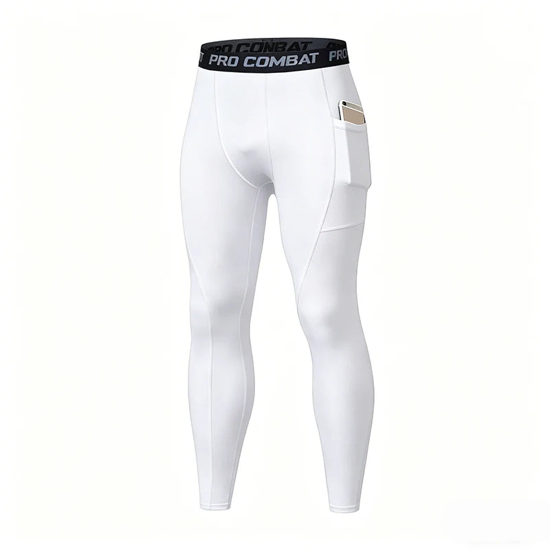 Compression Pant Men Training Gym Leggings with Pockets Running Tights Fitness Basketball Jogging Workout Trouser Polyester