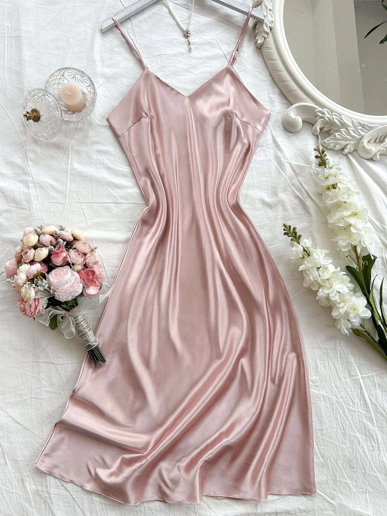 Elegant Women's Nightdress Sexy Comfortable Long Slip Dress Solid Color Pajamas For Women