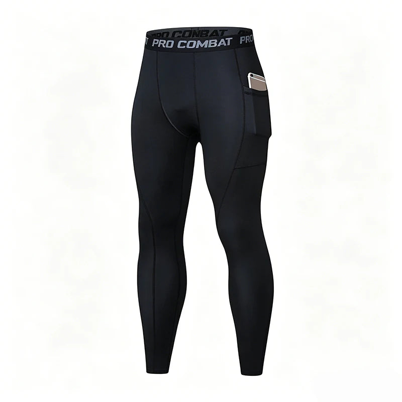 Compression Pant Men Training Gym Leggings with Pockets Running Tights Fitness Basketball Jogging Workout Trouser Polyester