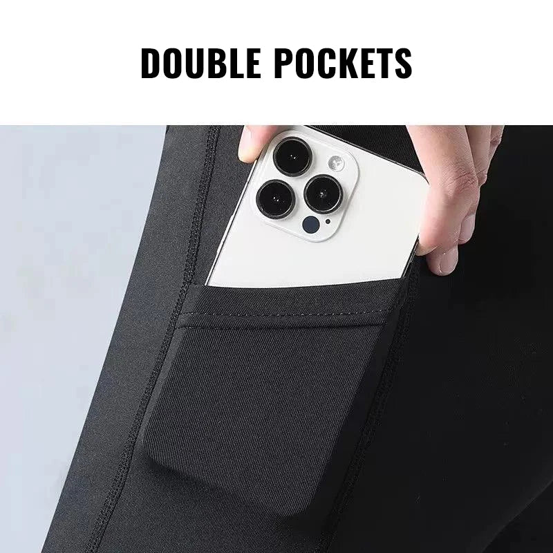 Compression Pant Men Training Gym Leggings with Pockets Running Tights Fitness Basketball Jogging Workout Trouser Polyester