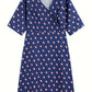 Women's Polka Dot Wrap Dress - V Neck 3/4 Sleeve Tie Waist Knee Length Casual Midi Dress