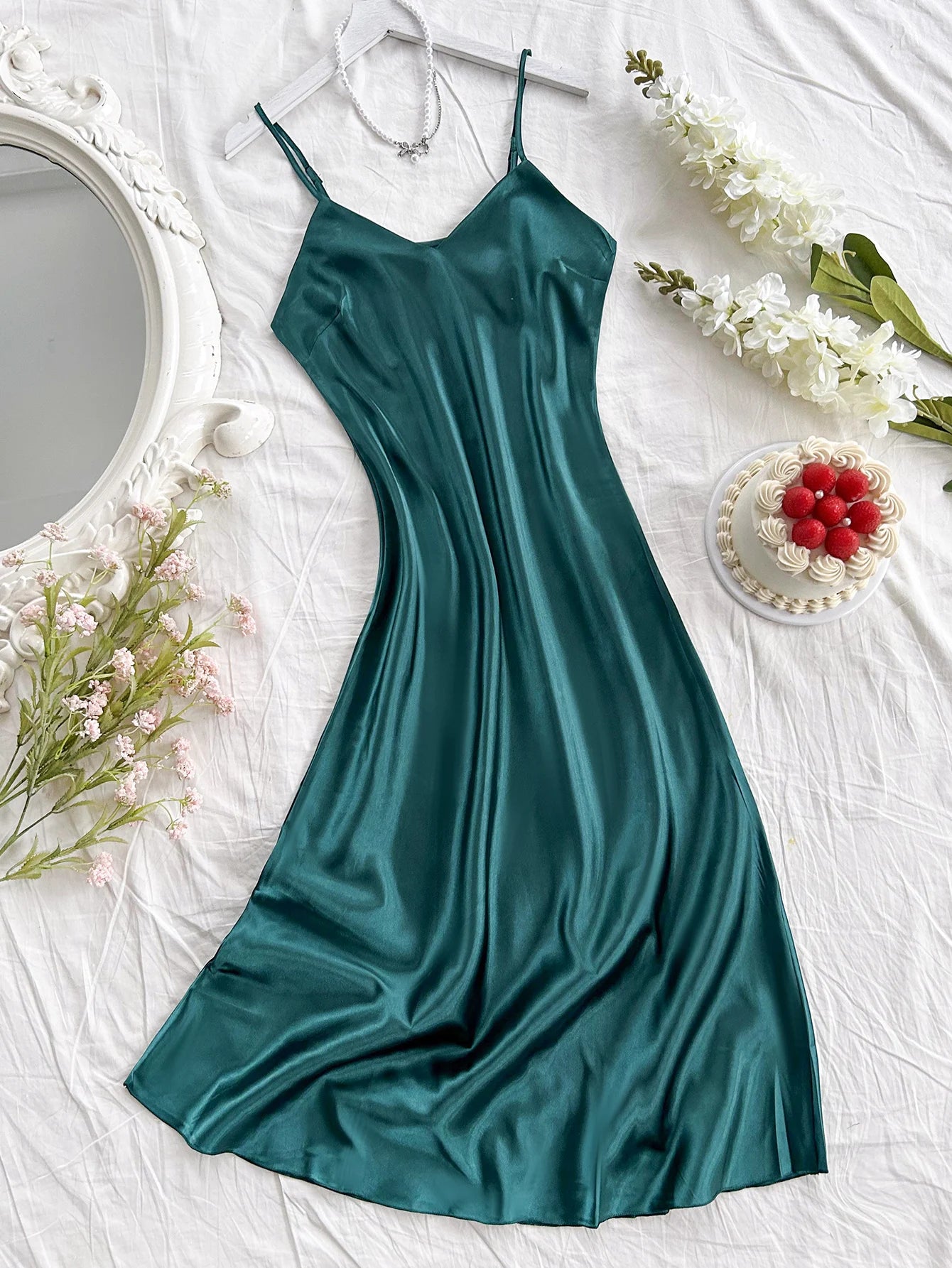 Elegant Women's Nightdress Sexy Comfortable Long Slip Dress Solid Color Pajamas For Women