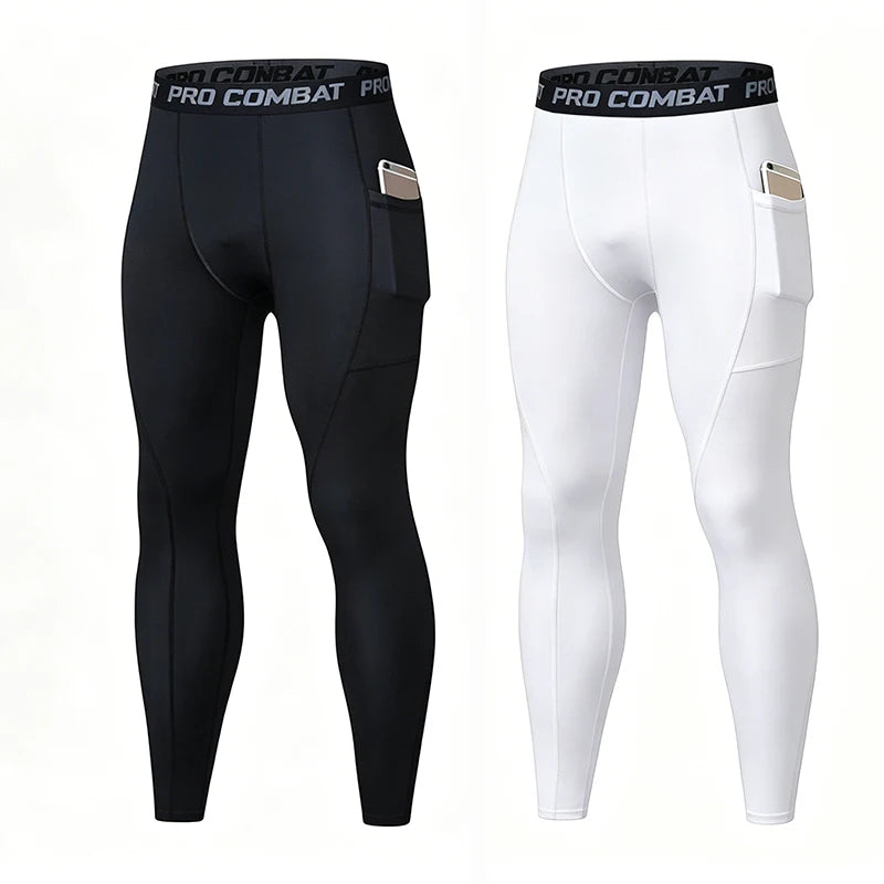 Compression Pant Men Training Gym Leggings with Pockets Running Tights Fitness Basketball Jogging Workout Trouser Polyester