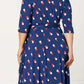 Women's Polka Dot Wrap Dress - V Neck 3/4 Sleeve Tie Waist Knee Length Casual Midi Dress